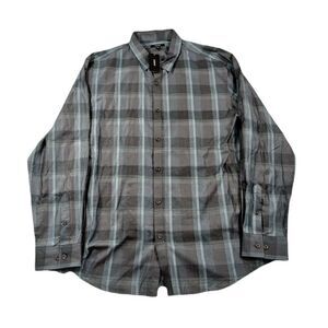 Alfani‎ Plaid Dobby Button-Down Shirt Mens 2XL Deep Black Lomia Yarn-Dyed $60